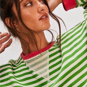 Green and White Striped Sweater